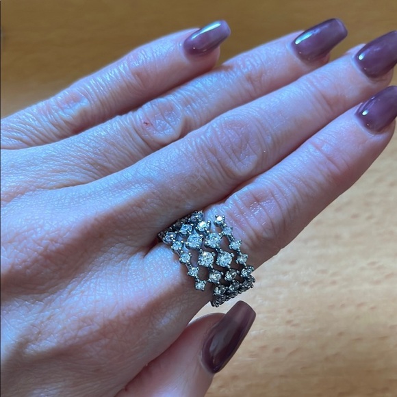 Bomb Party APRIL 2025 - Hematite and Cubic Zirconia Wide Band Ring - Picture 1 of 4